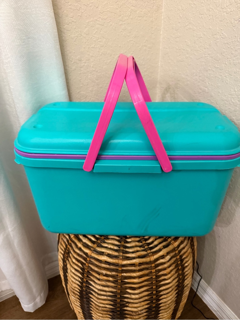 Vintage Eagle Craftstor Sewing Craft Storage Organizer Tote Bin Teal Purple Pink